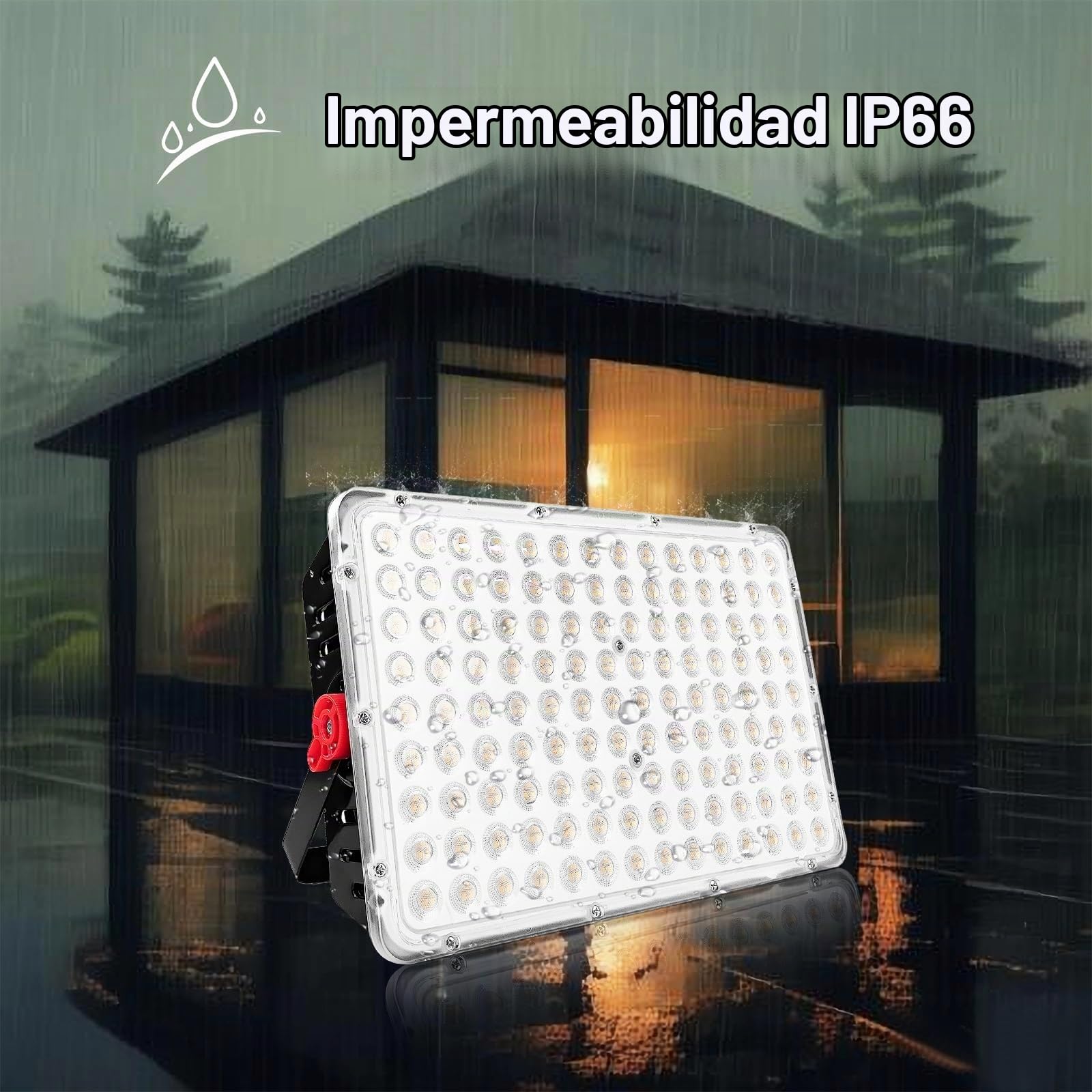 CREATESTAR Focos LED Exterior 400W, IP66 Impermeable Proyector LED Exterior, foco exterior de 40000LM Floodlight, foco blanco frío de 6500K, luz de inundación para almacén, jardín, garaje, patio