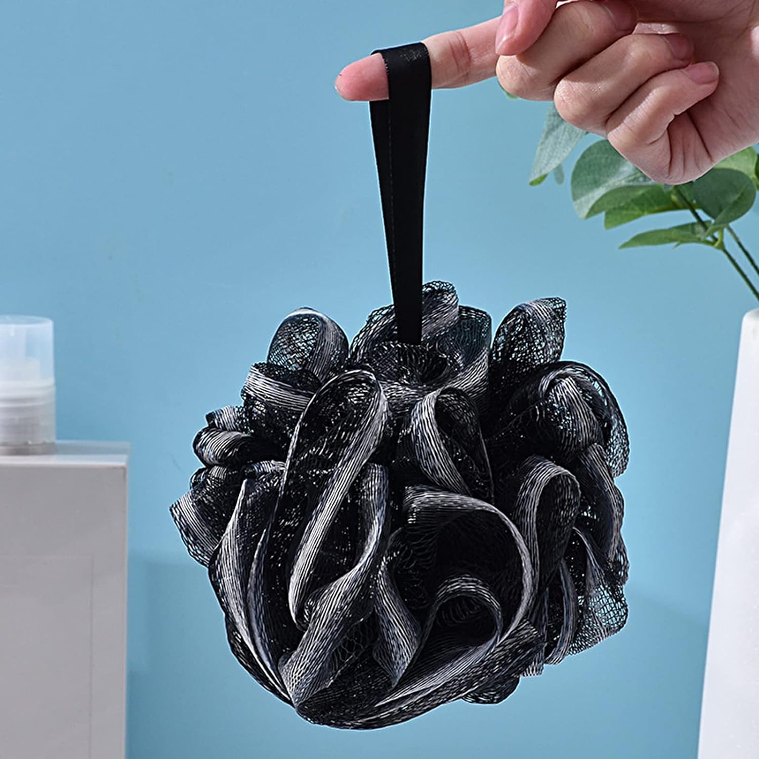 1Pc Black Body Scrubber Comfortable Friendly to Skin Premium Colorful Loofah Sponge Shower Mesh Bath Sponge,Bathing Accessories,Suitable for Home,Dorm,Bathroom,Restroom Bath Sponges Bathing Accessorie 1