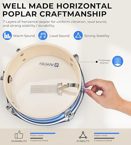 Miniatura 6 de Vangoa Juego de batería junior para niños de 16 pulgadas, 5 piezas, para principiantes, con trono ajustable y platillo, pedal y baquetas, azul