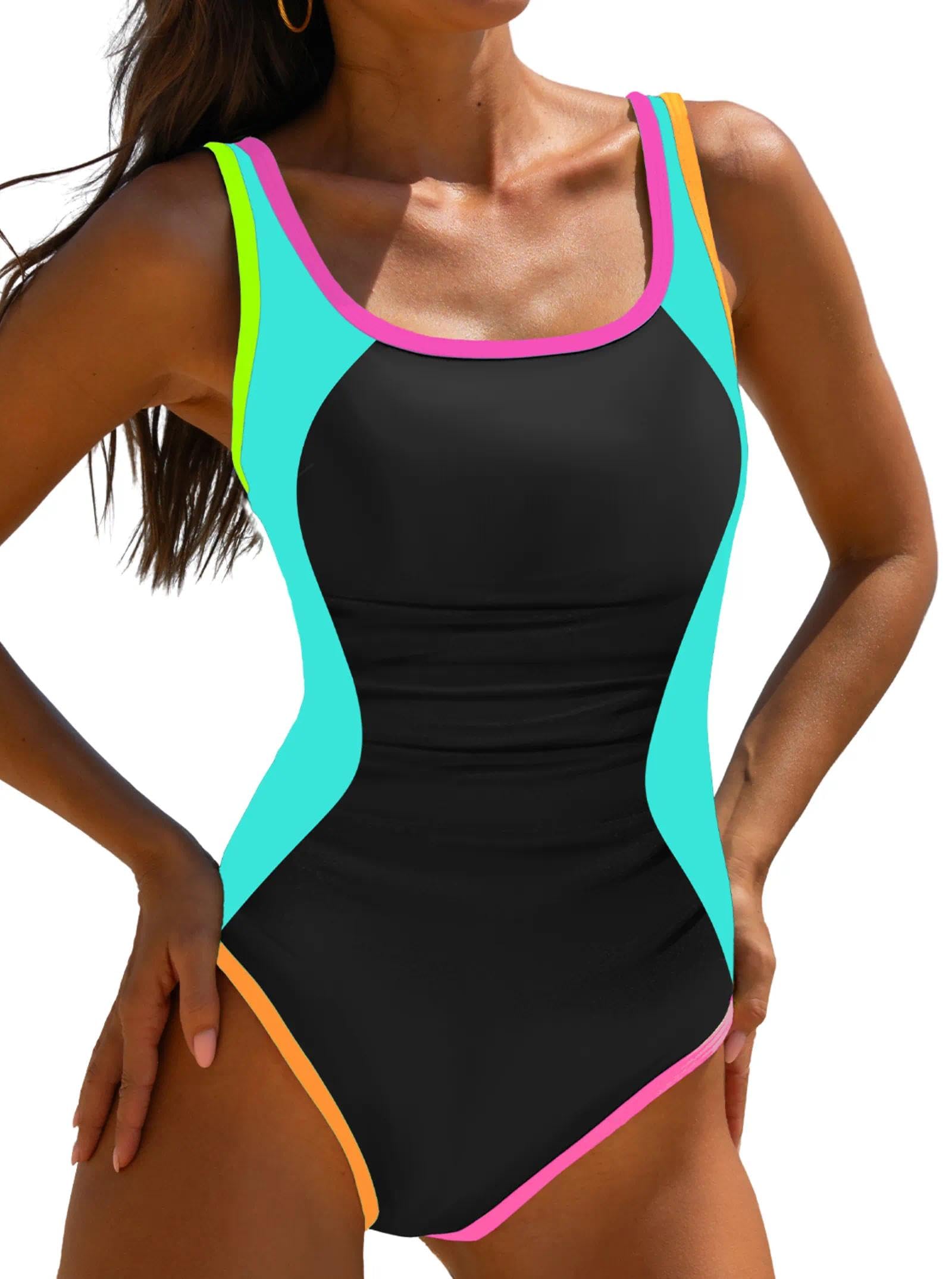 Women's One Piece Swimsuits Tummy Control -Slimming Bathing Suit Neon 1 Piece Beach Outfit Sexy Sport Swim Suits