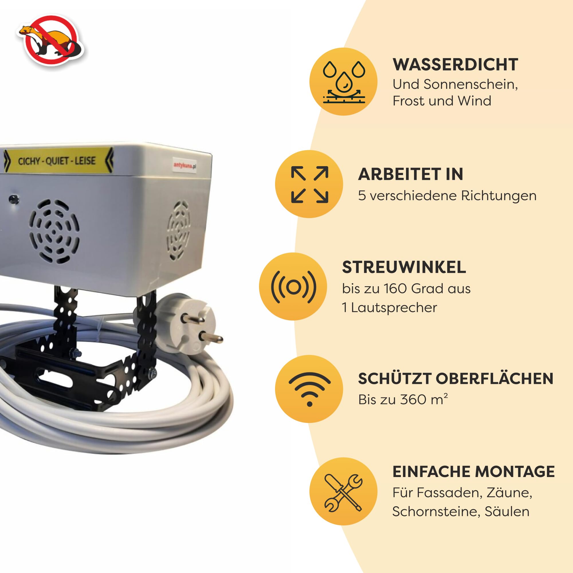 Nagetierabwehrer leise Light | Luftdicht, ideal für Dachboden, Dachboden | Wirkt in 5 Seiten rund und unten | Stromversorgung 230V