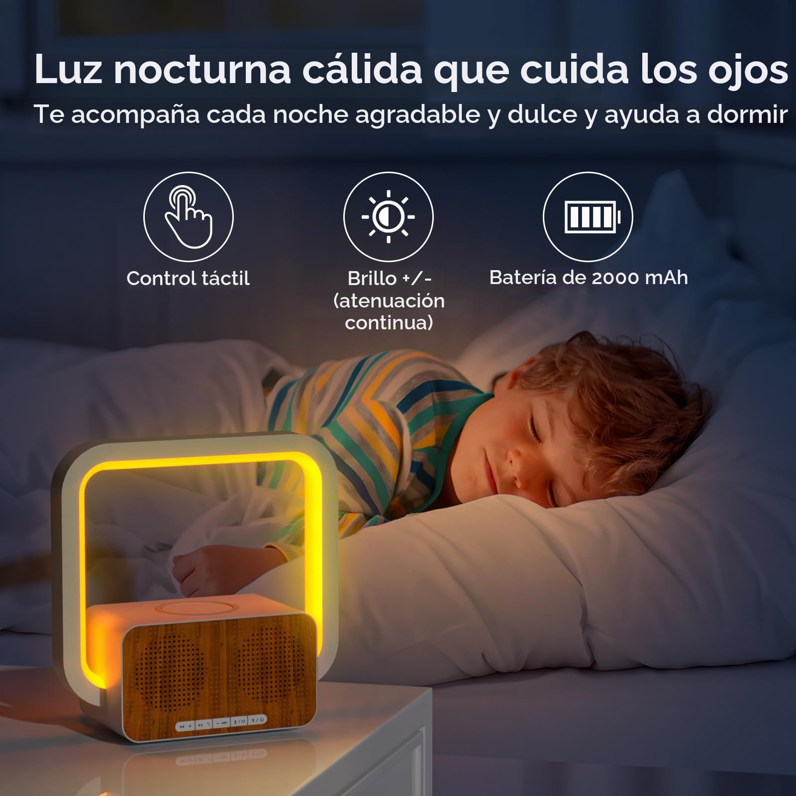 Altavoz Bluetooth con Luz Nocturna y 15W Cargador Inalámbrico, lamparas de mesita de Noche con Control táctil y 5 Modos de iluminación RGB (Beige)