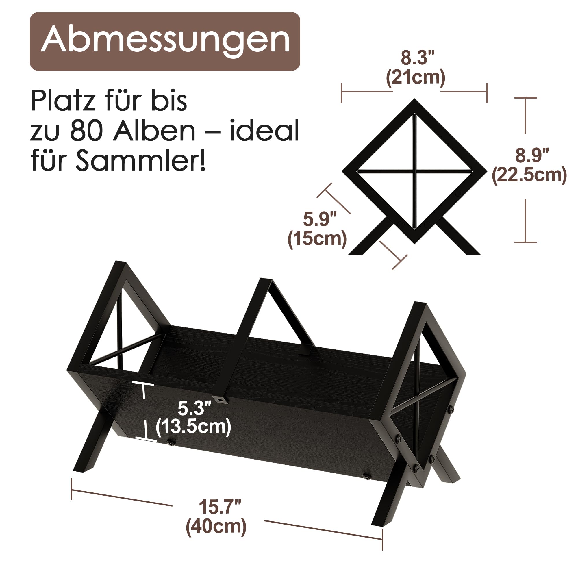MIN WIN Schallplatten Aufbewahrung, Schallplatten Regal Aufbewahrung für bis zu 80 LPs, Bücherregal Klein, Schreibtisch Regal für Bücher und Magazine