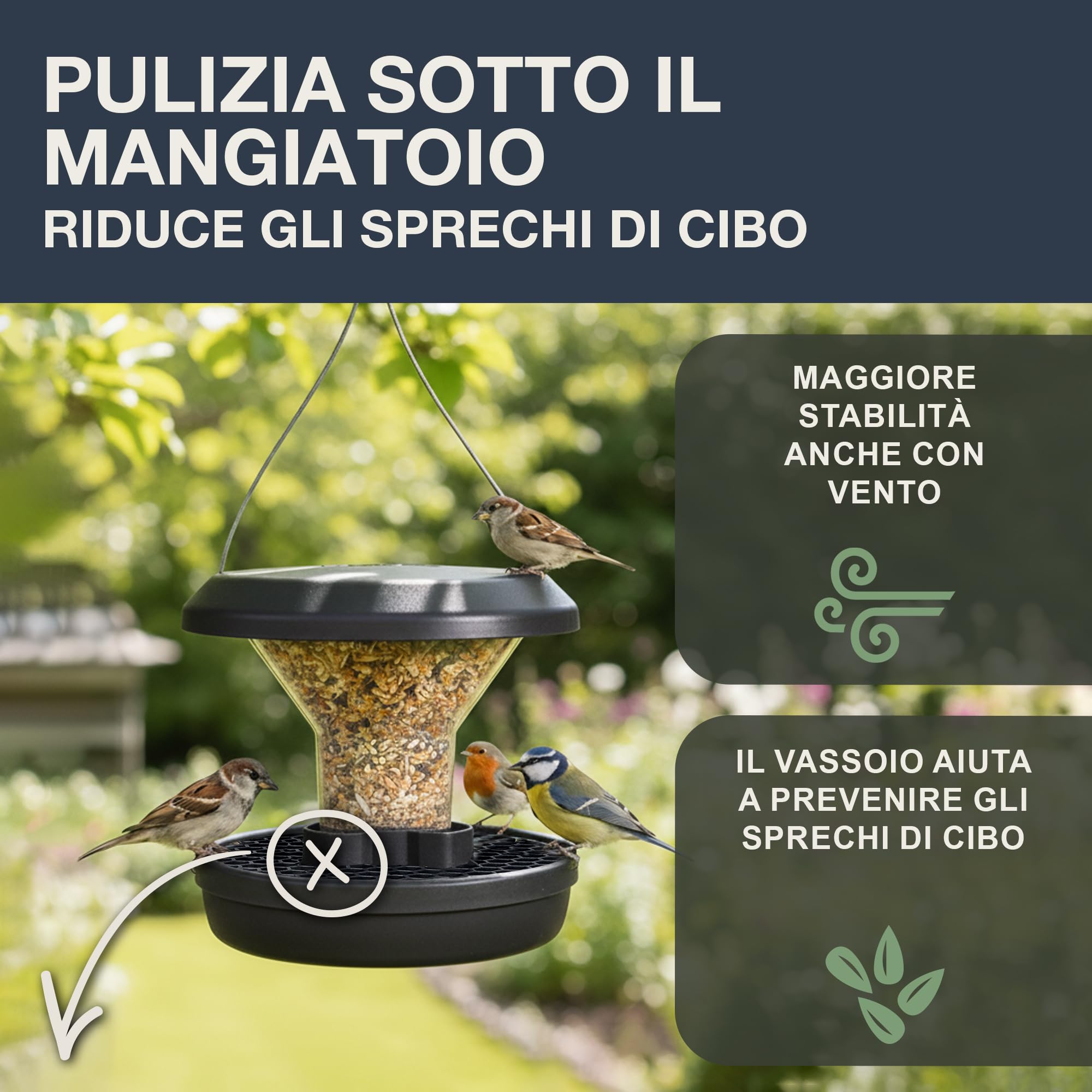SWISSINNO Mangiatoia per uccelli SMART Birds "CHUR: con base in alluminio antierosione - ELEVATA RESISTENZA AGLI SCOIATTOLI – Pressofuso in alluminio, Tetto in ASA e Contenitore SAN