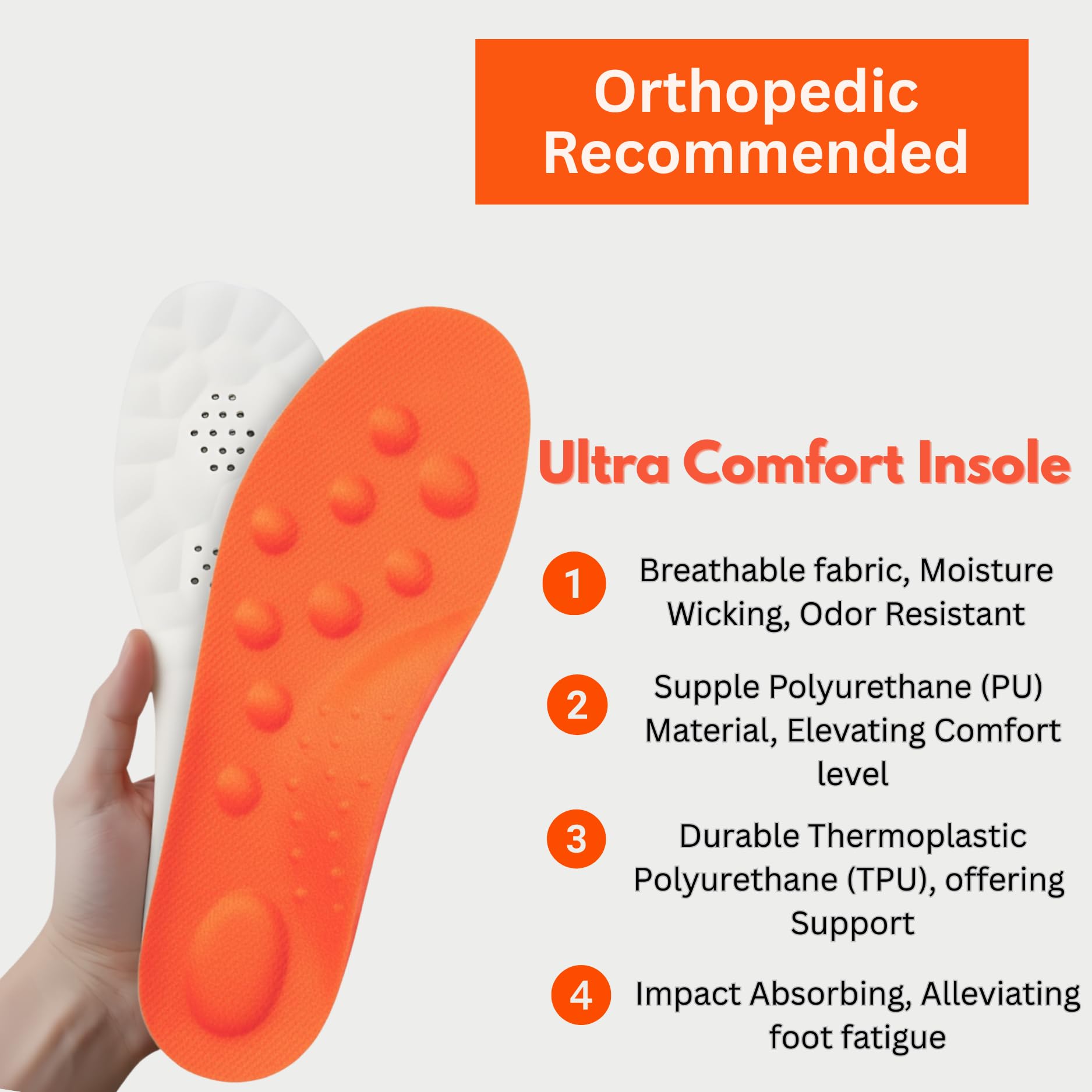Original Steppers Insoles, 2026 4D Steppers Comfort Boosting Massage Insole, Memory Foam Thermal Insoles, Comfy Insole with Arch Support for Men and Women (Orange, Large (EU 43-44)) — view 8