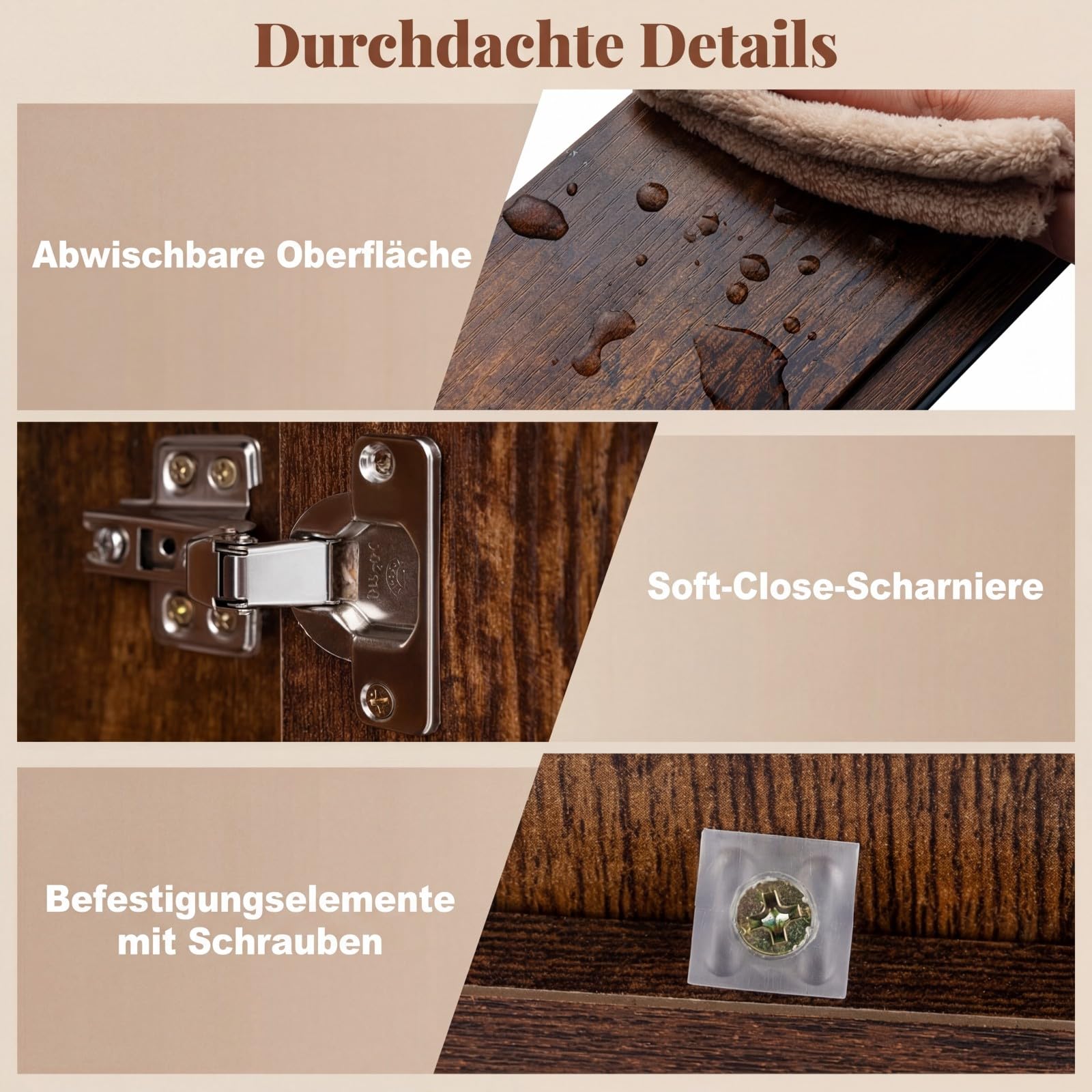 COSTWAY Spiegelschrank Bad, Badezimmerschrank mit 2 Spiegeltüren & Ablage, Badschrank, Hängeschrank, Wandschrank holz für Schmutzräume, Eingangsbereiche & Badzimmer, 62 x 11 x 65 cm (Rustikales Braun)