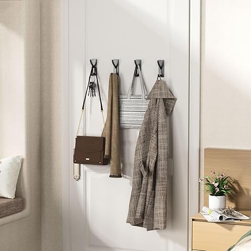 Miniatura 3 de Ganchos autoadhesivos para pared, paquete de 4 ganchos dobles curvados color negro mate, ganchos multiusos para abrigos, toallas y batas,