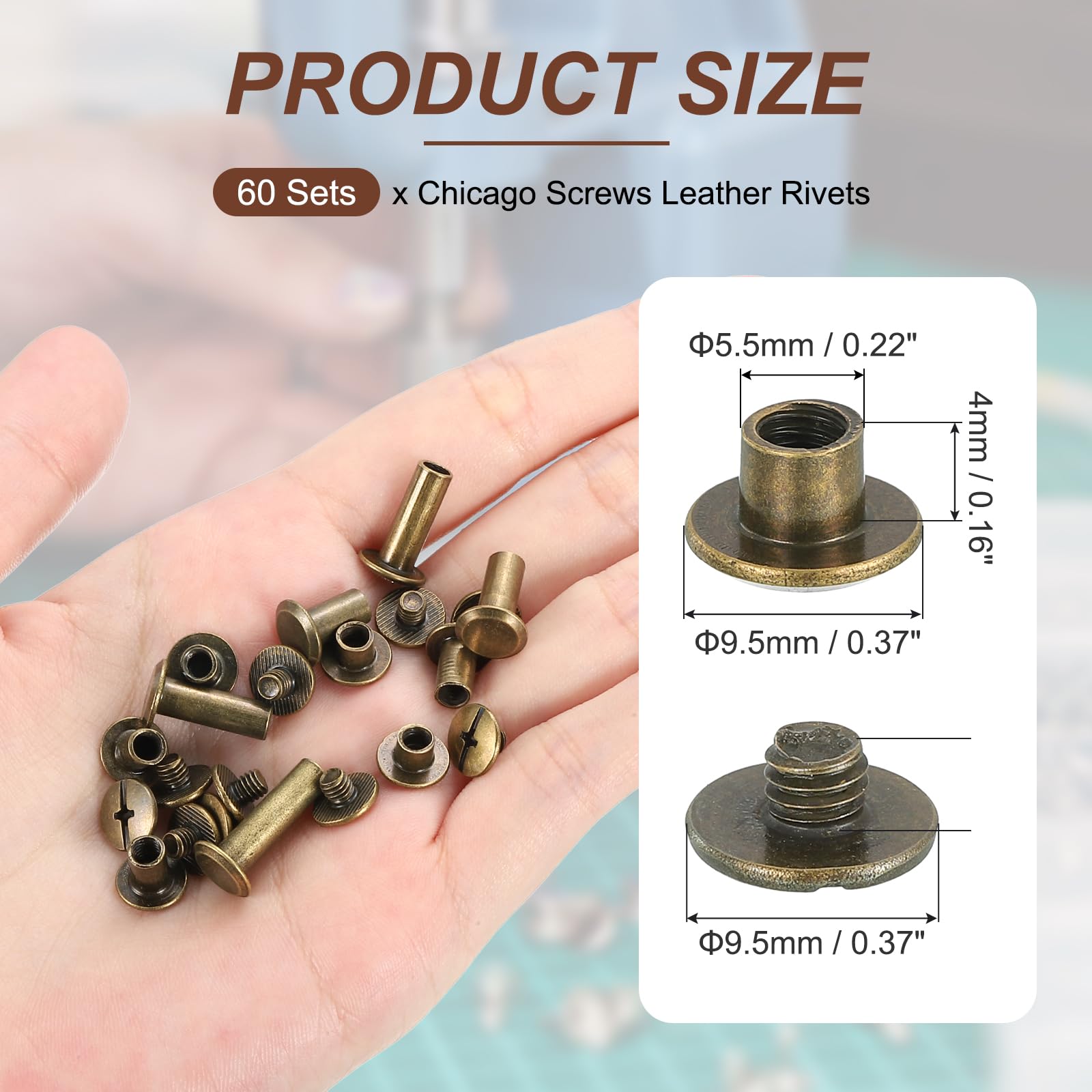 PATIKIL 5.5mm Chicago Screws Leather Rivets - Image 2