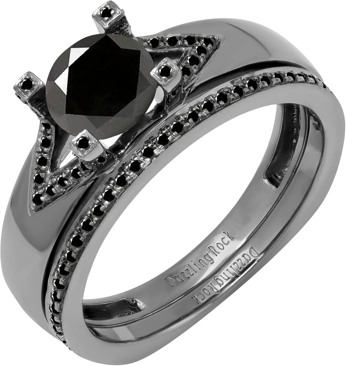 Dazzlingrock Collection Black Rhodium Plated Round Gemstone Ladies Bridal Engagement Ring Set, 10K White Gold
