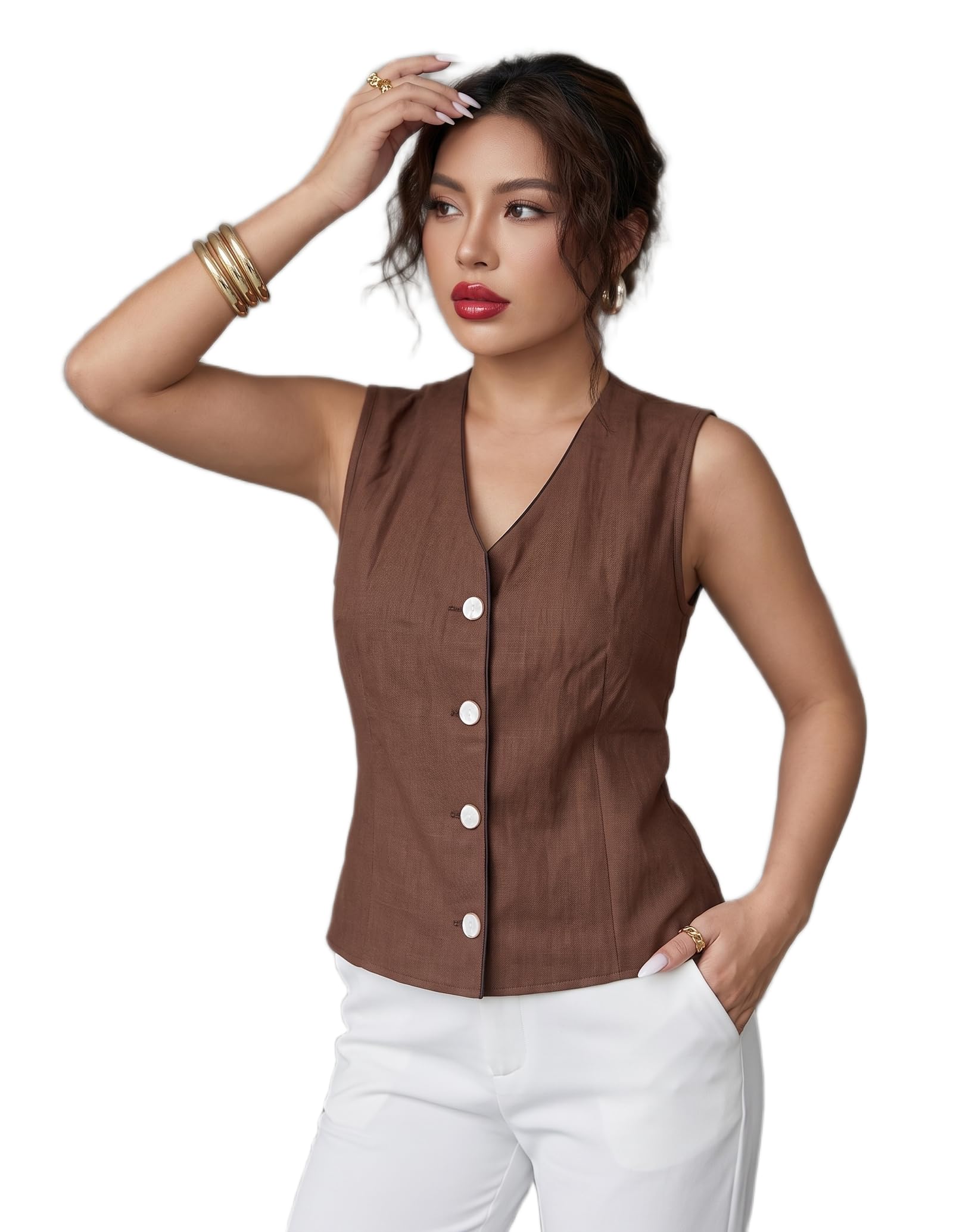 Women's Premium Office Wear Waistcoat Tailored Sleeveless Formal Vest-image-28