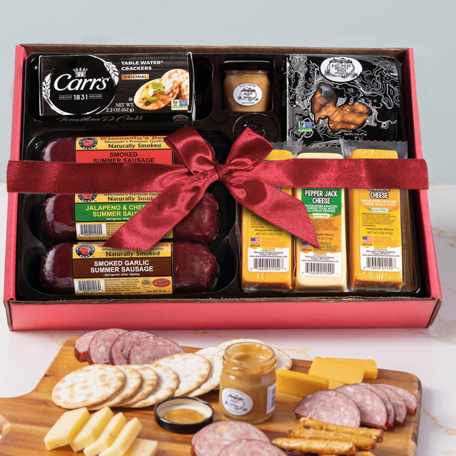 Wisconsin Cheese Company - Ultimate Cheese & Meat Valentine's Day Gift Box - Smoked Summer Sausages, 100% Wisconsin Cheese, Crackers, Pretzels & Mustard | Perfect for Parties, Charcuterie Boards, and Holiday Gifts