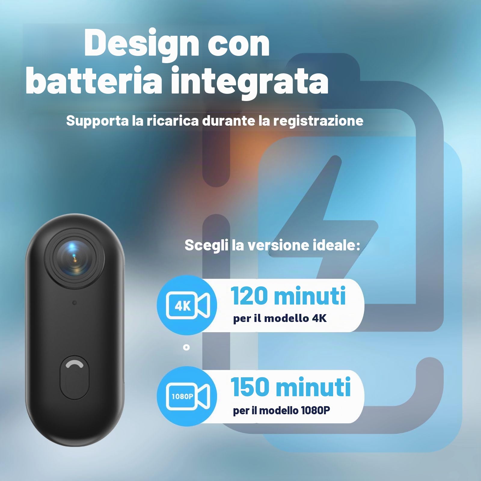 4K - Telecamera corpo 4K con tracciamento audio e video, impermeabile, magnetica e con clip a 360°, batteria da 120 minuti per ciclismo, passeggiate con animali (4K-P-64G)