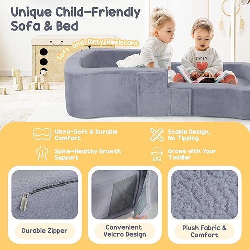 Miniatura 6 de Cama de viaje para niños pequeños, sofá plegable portátil 2 en 1, cama suave, cuna de viaje para bebés y niños con fundas lavables, parachoques