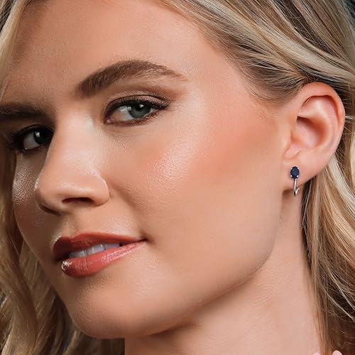 Miniatura 4 de Pendientes Clip-On de Gem Stone King para Mujer Aretes Colgantes de Piedra Natal Plata de Ley 925 Ovalados de 7X5MM Regalo para Mujer, Madre,