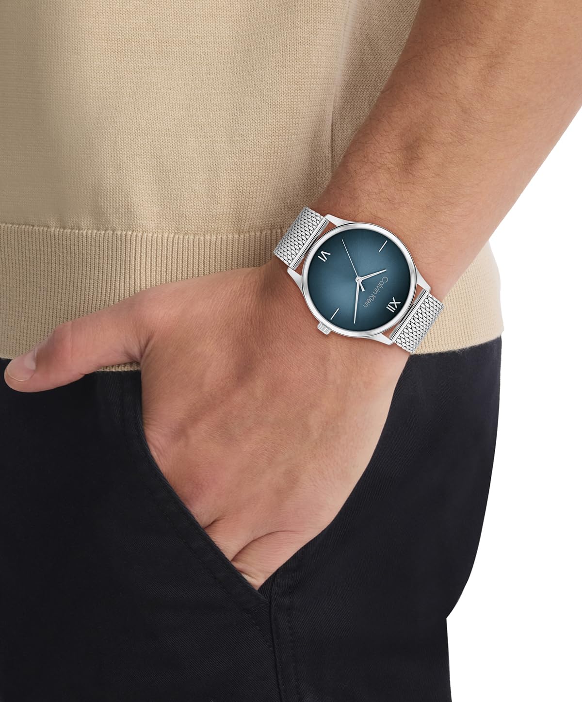 Calvin Klein Orologio con Movimento al Quarzo a Tre Lancette da Uomo Collezione ASCEND con Cinturino in Maglia Metallica o in Pelle