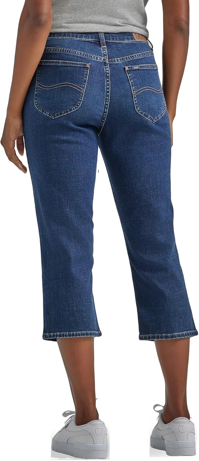 Lee Women's Midrise Denim Capri Jeans/Pants (Stormy Lines Medium Wash) (US, Numeric, 22, Regular, Regular, Medium Wash Stormy Lines) - Image 2