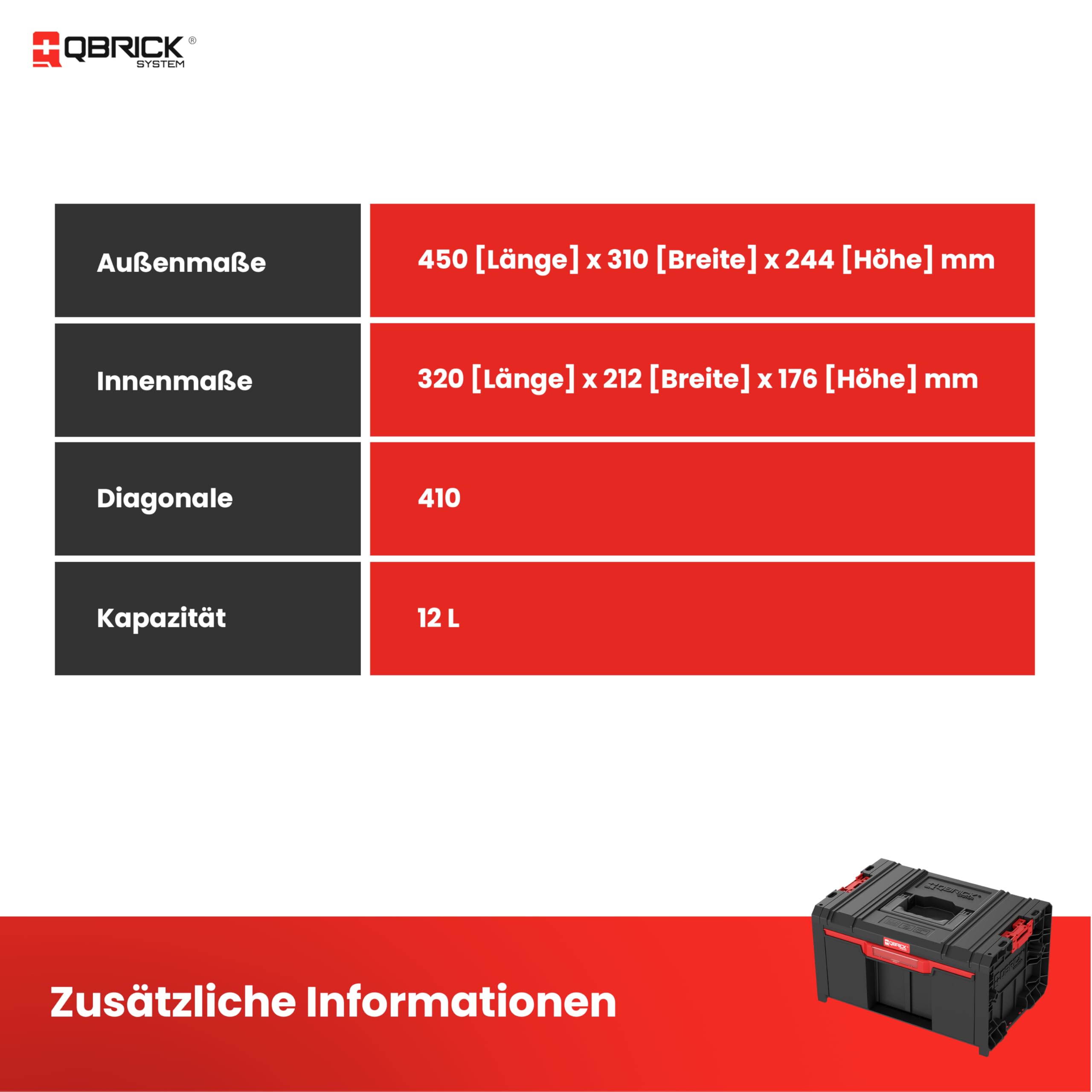 Qbrick System Werkzeugkoffer Pro Drawer 1 Toolbox 2.0 Basic Black Werkzeugkasten mit tiefer Schublade Robust Automatische Blockade Modular