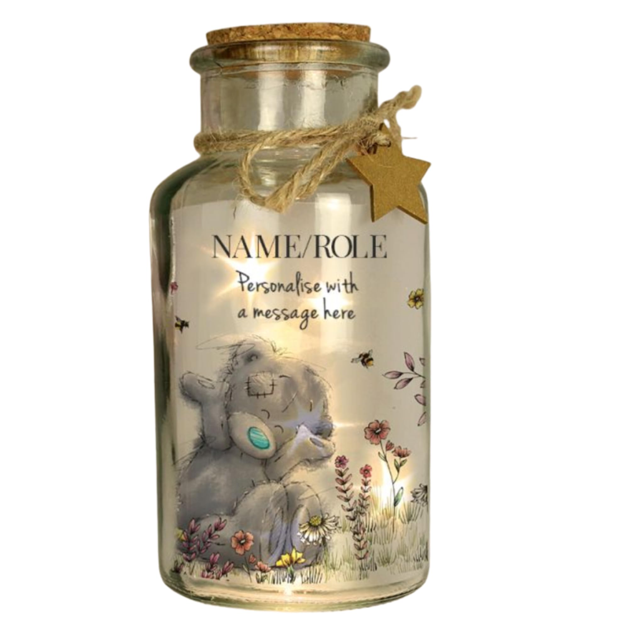 Personalised LED Glass Jar. Me Teddy Floral Light