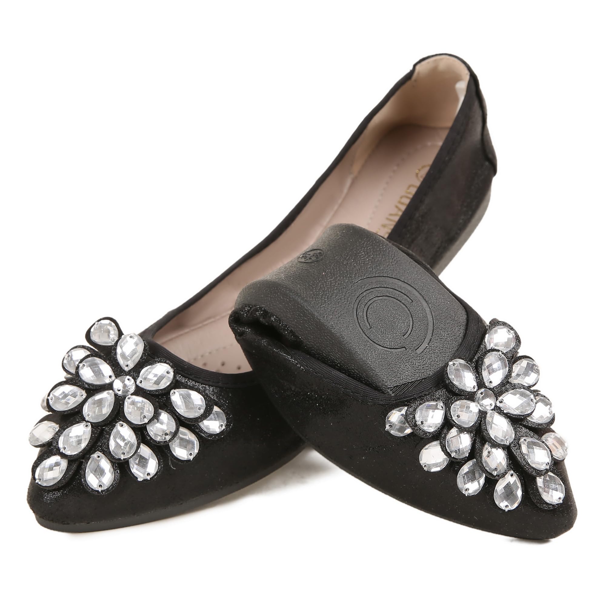ZQKSEOHS Flats Shoes for Women Rhinestone Wedding Ballerina Shoes Foldable Sparkly Comfort Slip on Flat Dressy Flats