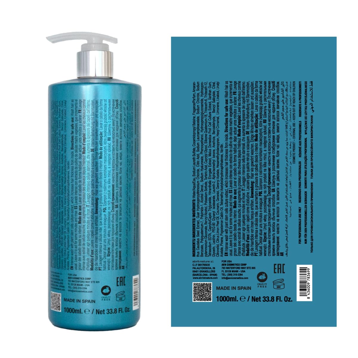 abril et nature - Bain Shampoo Extra Volume - Shampoing Hydratant - 1000 ml - Pour Cheveux Fins et Très Fins - Soin des Cheveux aux Cellules Souches - Produit Végan - Booster de Volume