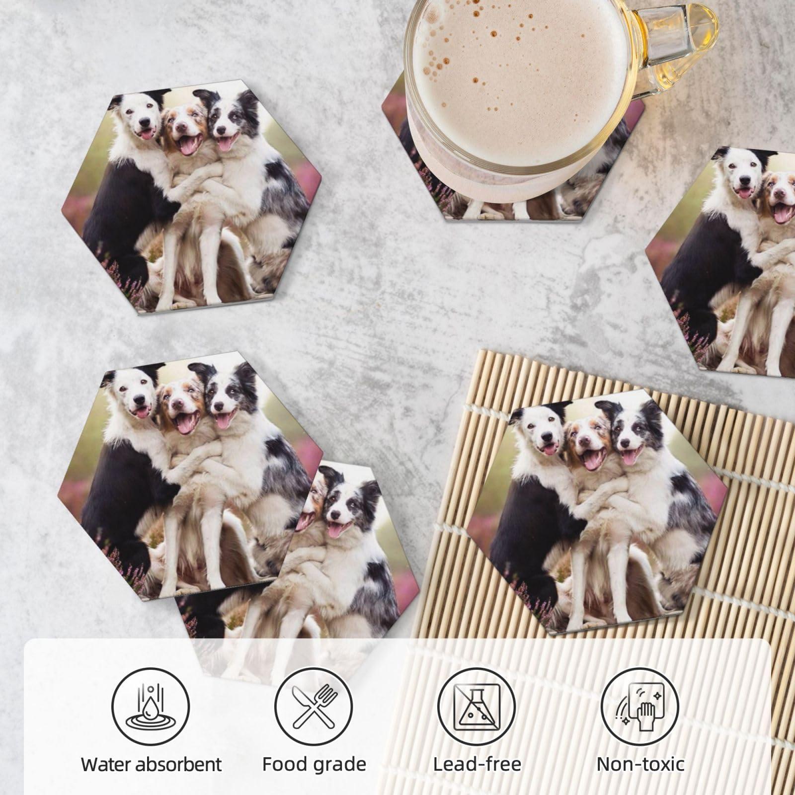 Simpatico cane stampato sottobicchiere in ceramica set di 6 sottobicchieri decorativi