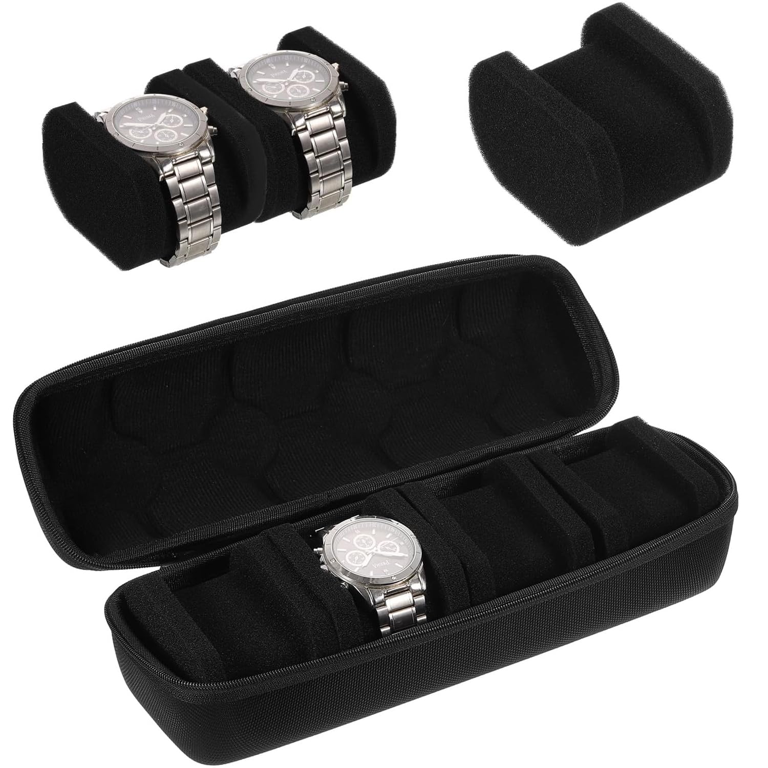 Étui De Voyage Rigide Pour Montres 4 Emplacements, Boîte De Rangement Eva Avec Coussin Anti-Mouvement, Organisateur Portable Pour Hommes Et Femmes, Compatible Avec Montres Intelligentes (Noir)