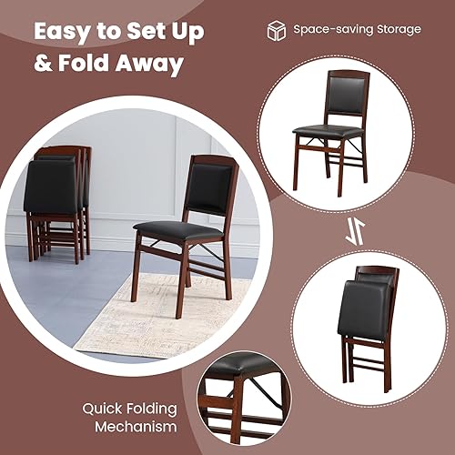 Miniatura 4 de KOTEK Juego de 2 sillas de comedor plegables, sillas de cocina de madera con asiento y respaldo acolchados, sillas laterales plegables sin brazos