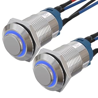 APIELE Pcs of 2 12mm Momentary Push Button Switch High Round Head Stainless Steel 1 Normally Open with Ring Led Blue