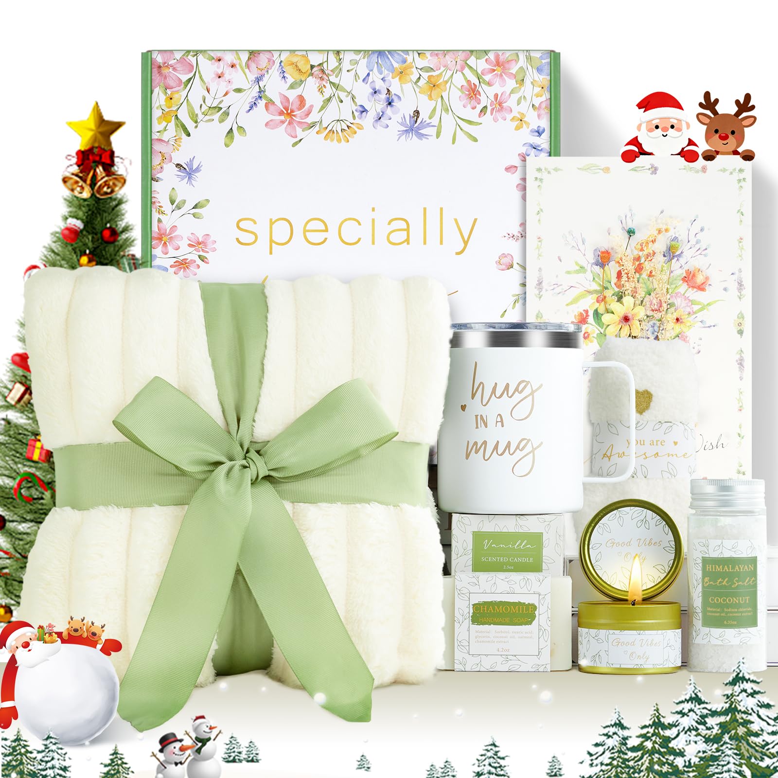 Birthday Gifts for Women, Self Care Gifts Get Well Gifts, Unique Relaxing Spa Gift Baskets Set with Blanket, Christmas Gifts for Women, Mom, Wife,