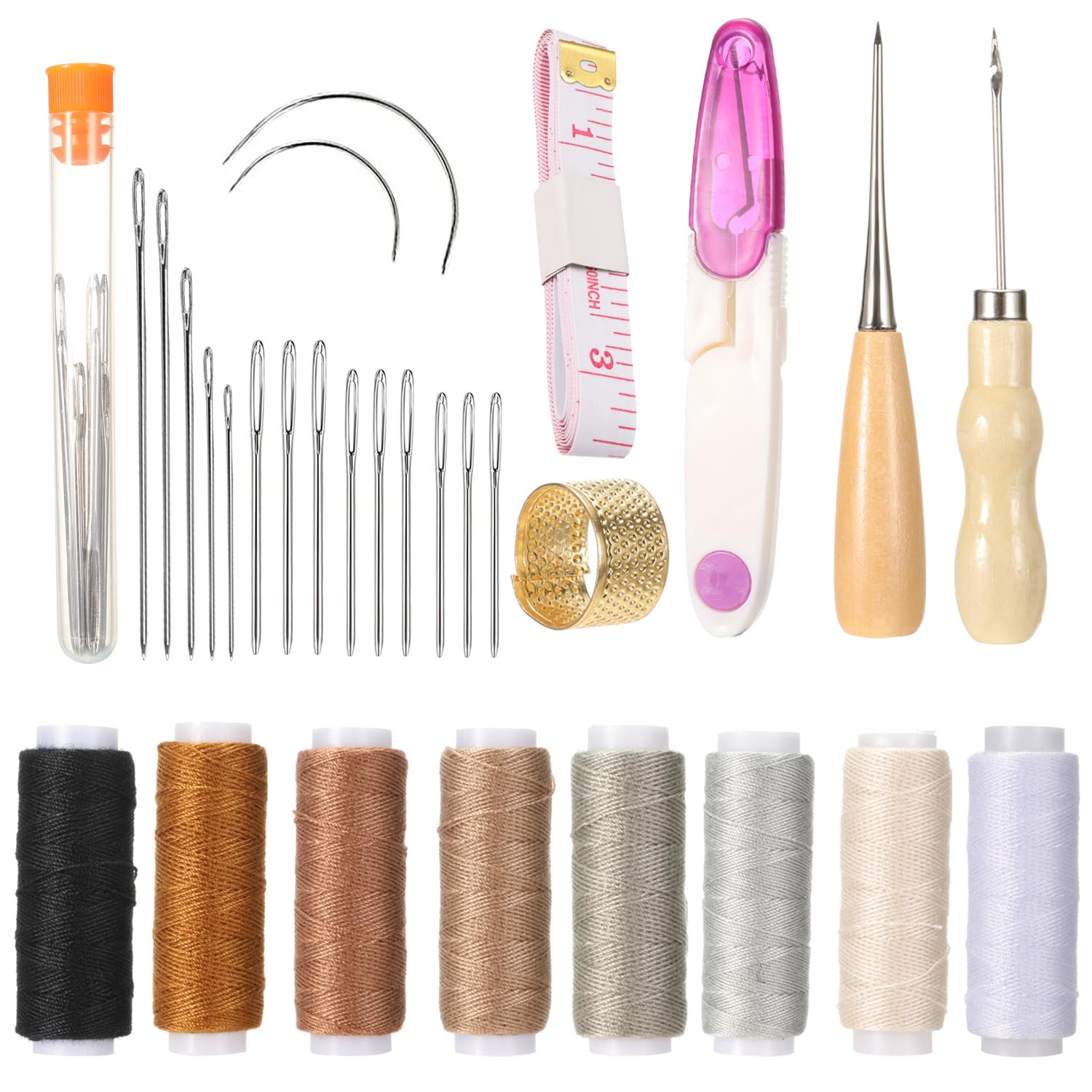 Leather Sewing Kit Leather Repair Kit Leather Tools Leather Working Tools Leather Working Kit Leather Needle and Thread Leather Needles Hand Sewing for DIY Leather Sewing Repair Craft 30 Pcs