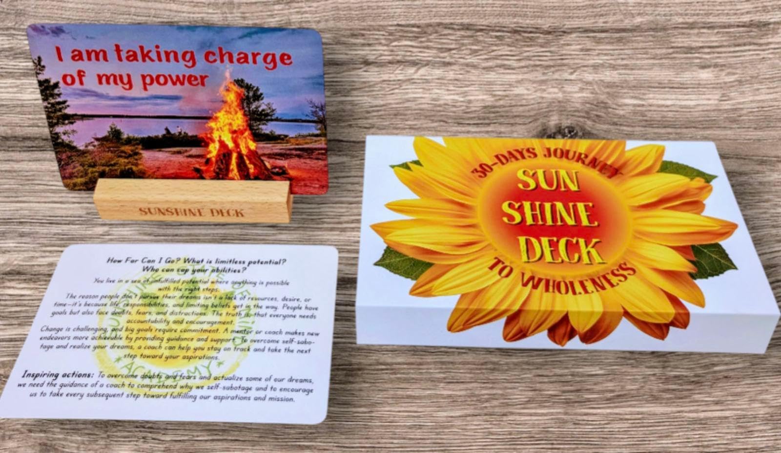 Sunshine Deck 30 Dual Sided Motivational Cards with Unique Images, Prompts and Techniques for Stress Relief, Self- Care, Inspiration & Positivity. Elegant Gift (14+) with a Stylish Box & Stand.