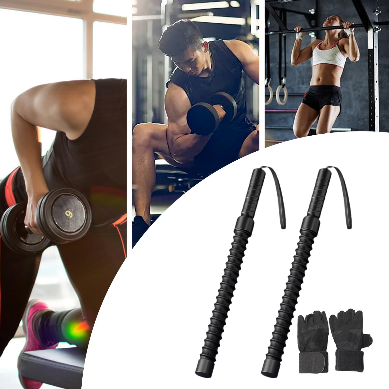 Battle Ropes, cuerdas de combate sin cuerdas, cuerda oscilante sin cable, con mango antideslizante, ligero y portátil, para entrenamiento de fuerza y resistencia, incluye guantes, ideal para
