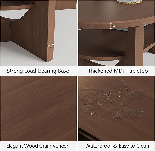 Miniatura 6 de Mesa de centro moderna de mediados de siglo, mesas de centro ovaladas de madera de 47 pulgadas para sala de estar, mesa central redonda curvada de 2