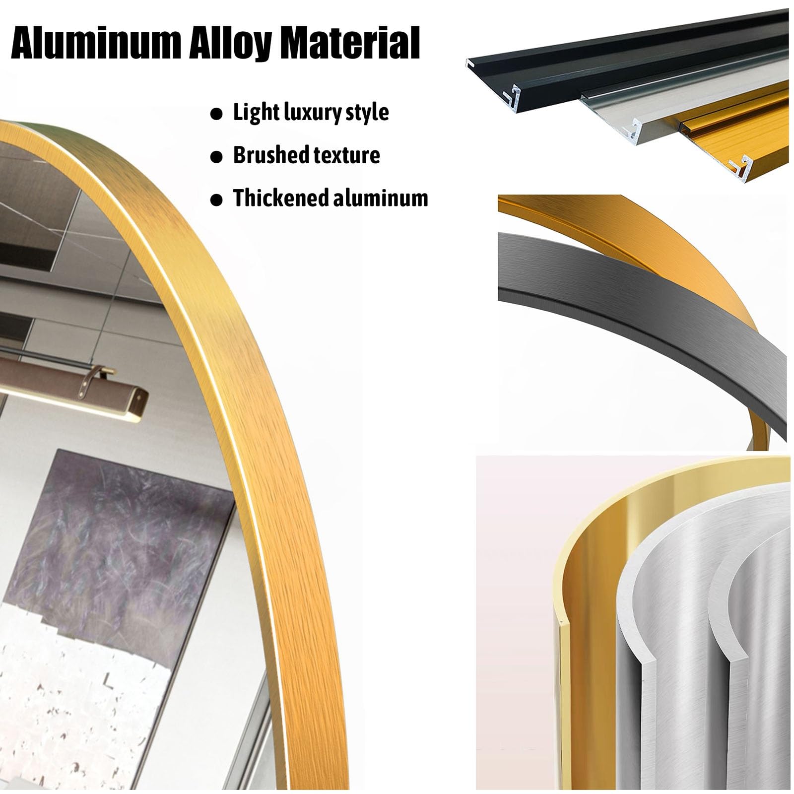 Espejo De Cuerpo Entero Ovalado De Pared, Espejo De Tocador Colgante con Marco De Metal, Espejo Decorativo HD para Entrada Recibidor Baño Salón(Gold,40x150cm)