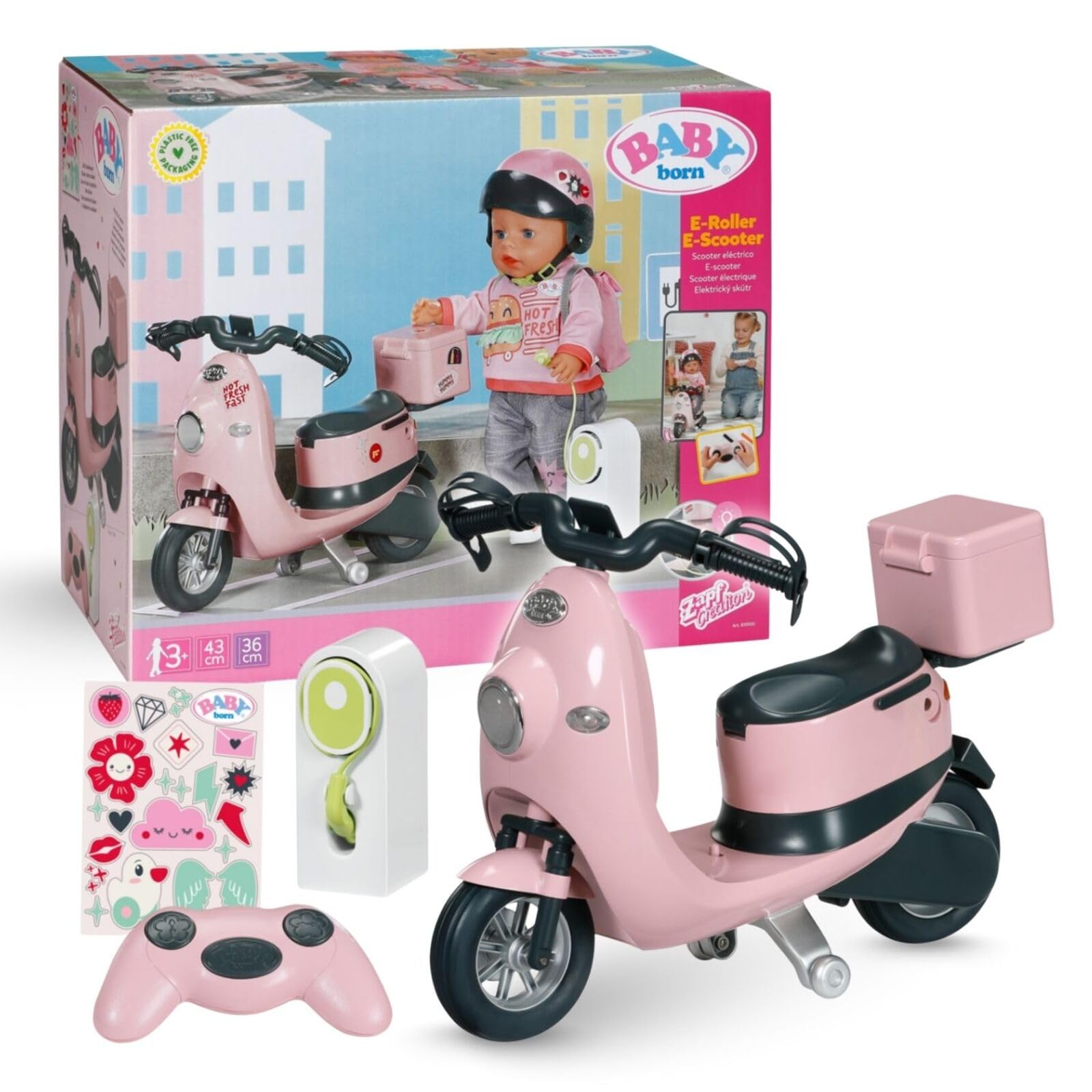 BABY Born E-Scooter - Ferngesteuerter Roller inkl. Zubehör - Funktioniert mit Batterien - Geeignet für alle 43cm Puppen