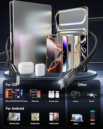 Miniatura 7 de 65W para cargador MacBook Pro, enchufe de pared retráctil de 5 en 1 para iPhone 17, cable PD USB C de 1,2 m de doble longitud y 3 puertos, bloque de