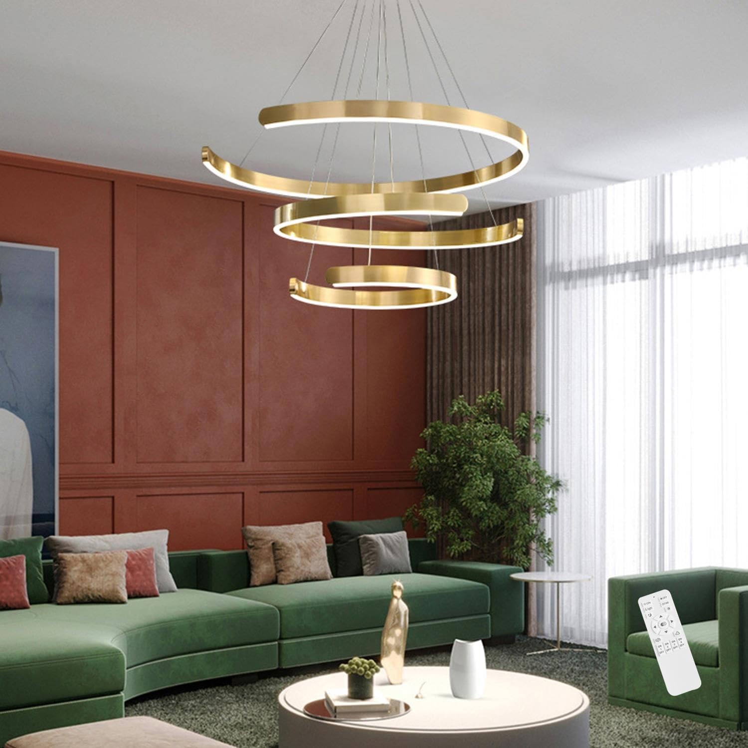 Nowoczesna Lampa Wisząca Ring LED Lampa Stół Jadalny Minimalistyczna Lampa Wisząca Do Salonu Lampa Aluminiowa Jadalnia Regulowana Wysokość Lampy Tytanowo-złoty(60+80+100cm)