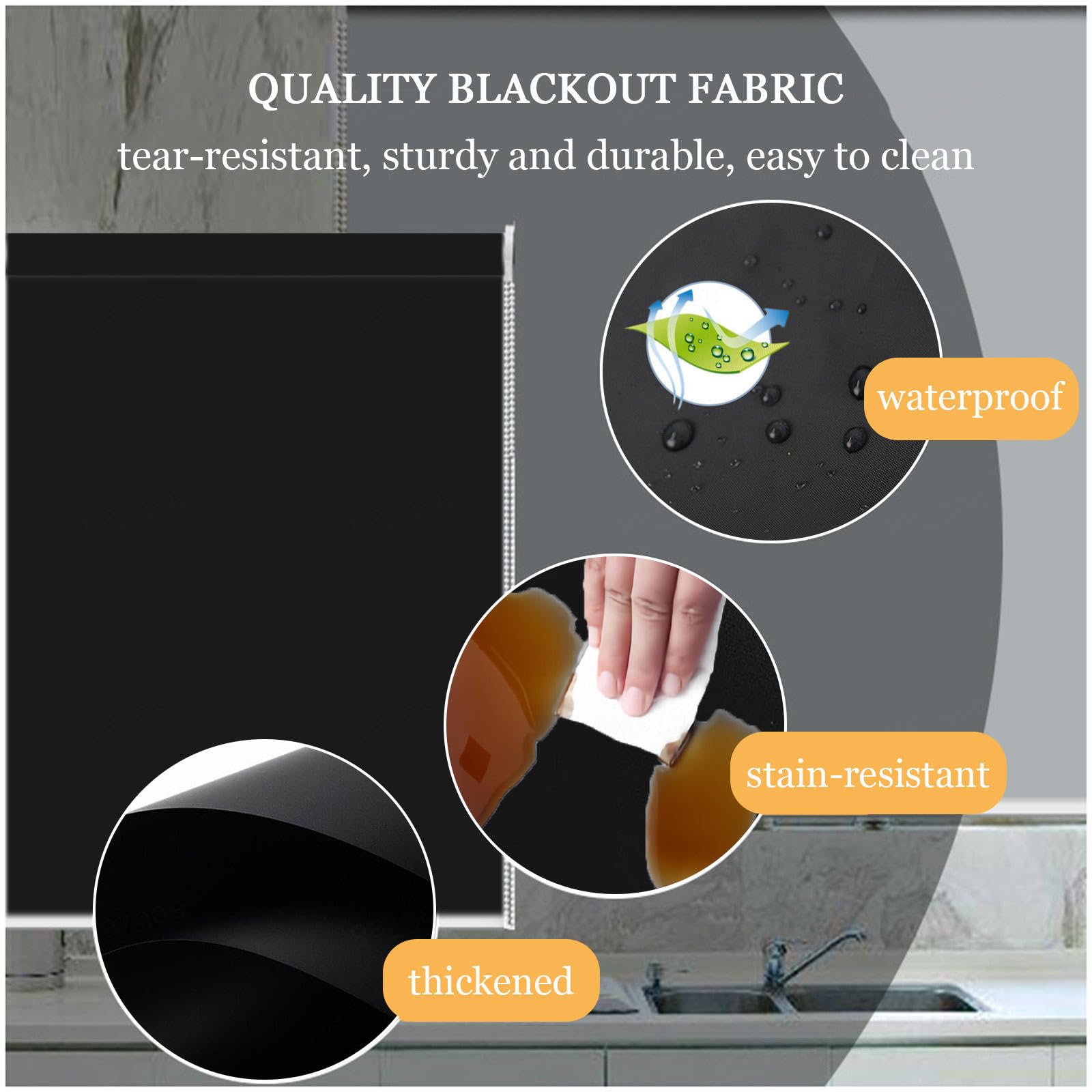 Tende a Rullo Oscuranti 50/65/70/95/100/115/130cm, Tenda Avvolgibile Protezione Solare e Privacy, Tende a Rullo Termiche Per Finestre, Persiane Oscuranti,black-125x185cm/49 * 74in