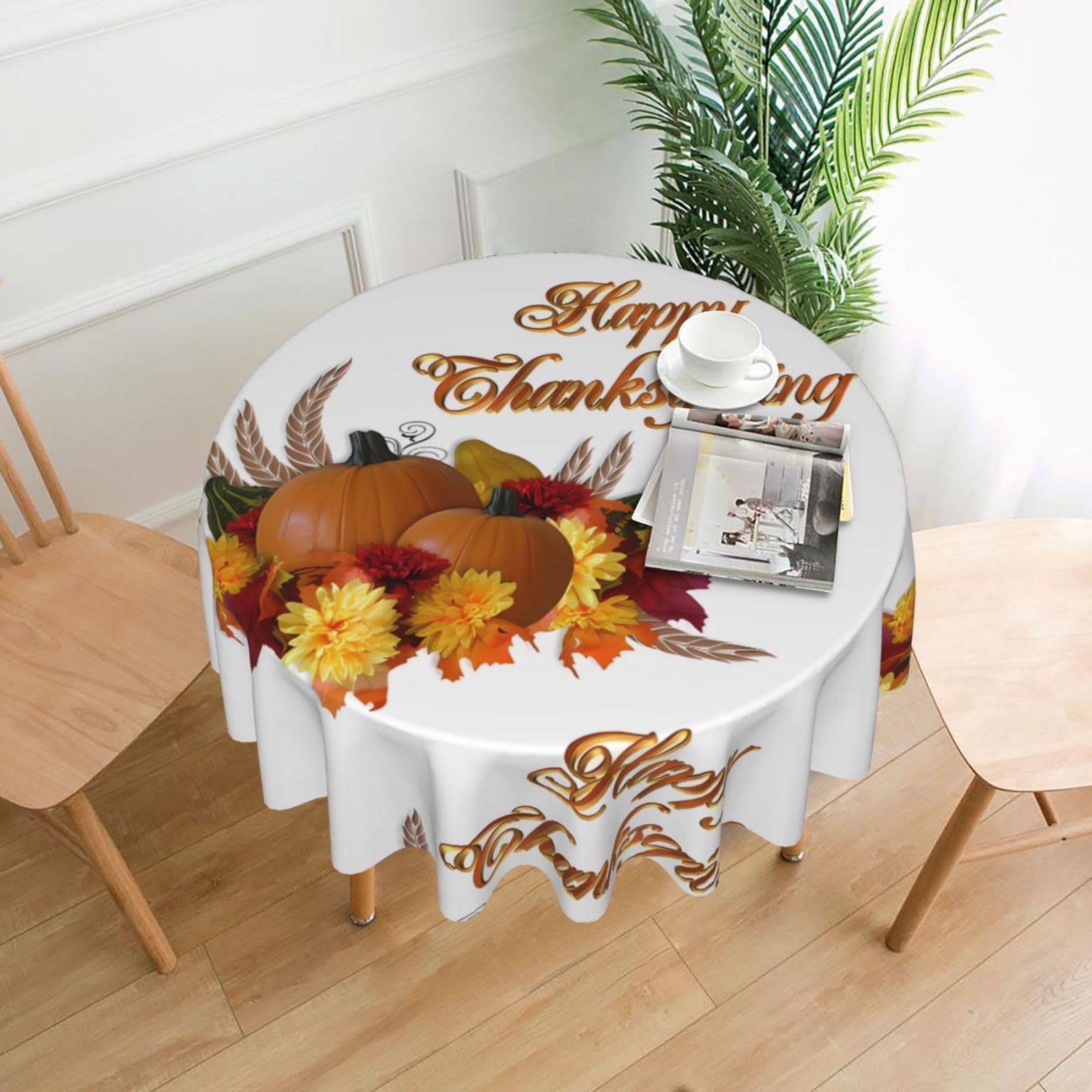 YYHWHJDE Thanksgiving Prints Round Decorative Tablecloth 60in – Elevate Your Dining Space with this Elegant Throw for Everyday Charm & Special Occasions