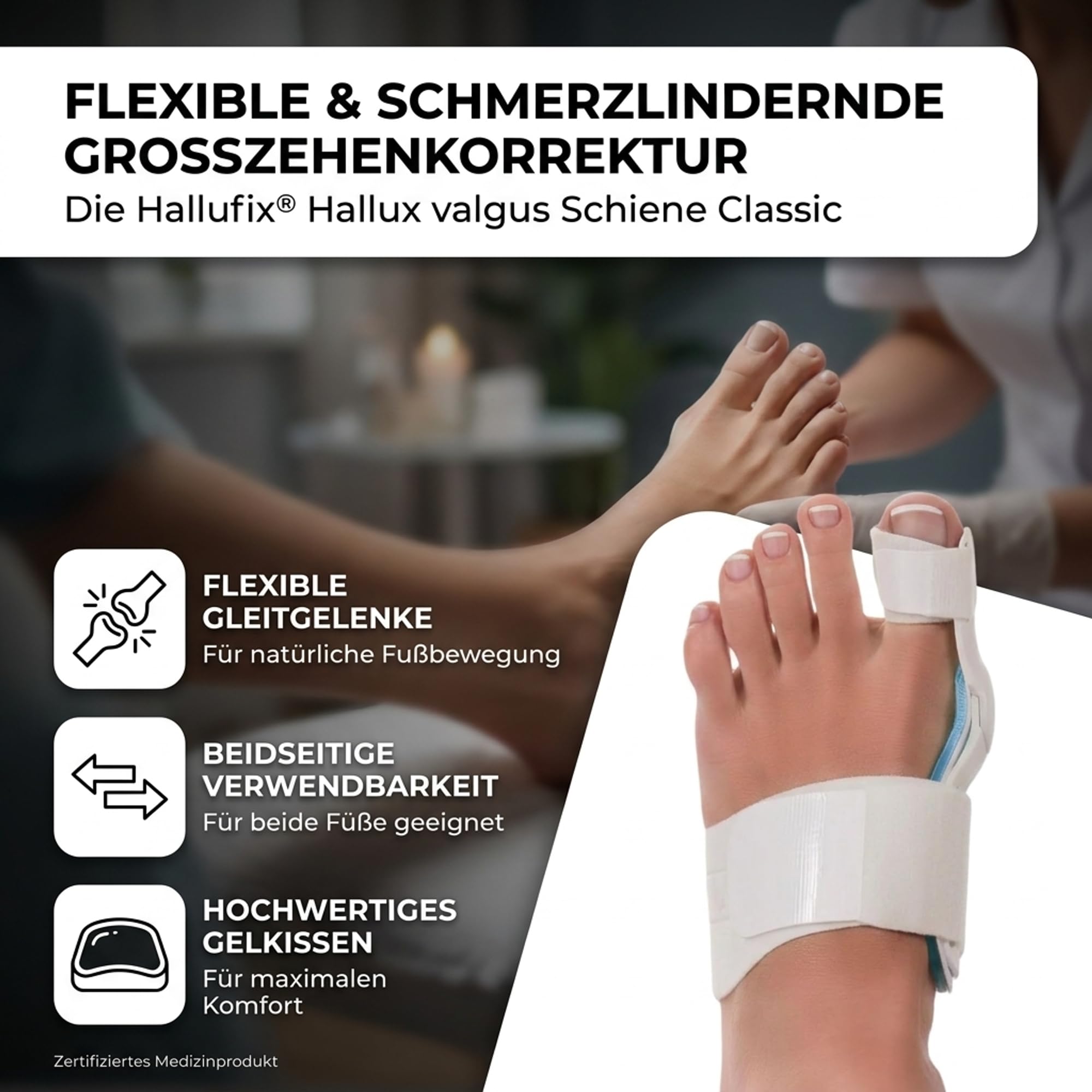 ATC Handels GmbH Hallufix Hallux Valgus Férula Classic – Corrección ortopédica del dedo gordo del dedo del pie – Soporte flexible para la articulación del dedo del pie (36-42 (M))