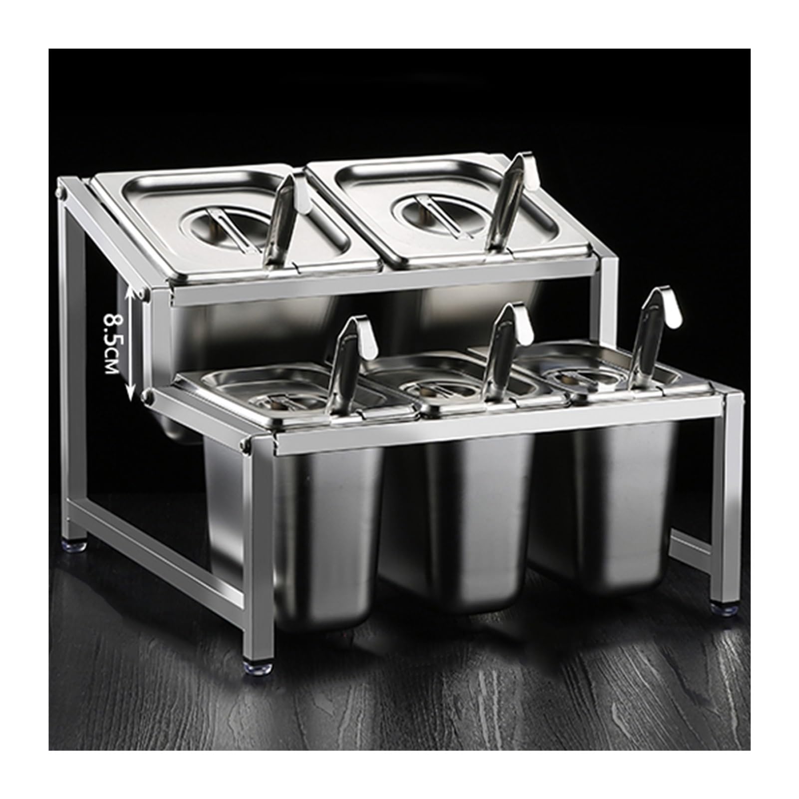 Scaffali per spezie, portaspezie a doppio strato in acciaio inox inclinato per spezie, salsa di erbe, insalata, ingredienti contenitore per cucina, bar, ristoranti, buffet, 35 x 35 x 27,5