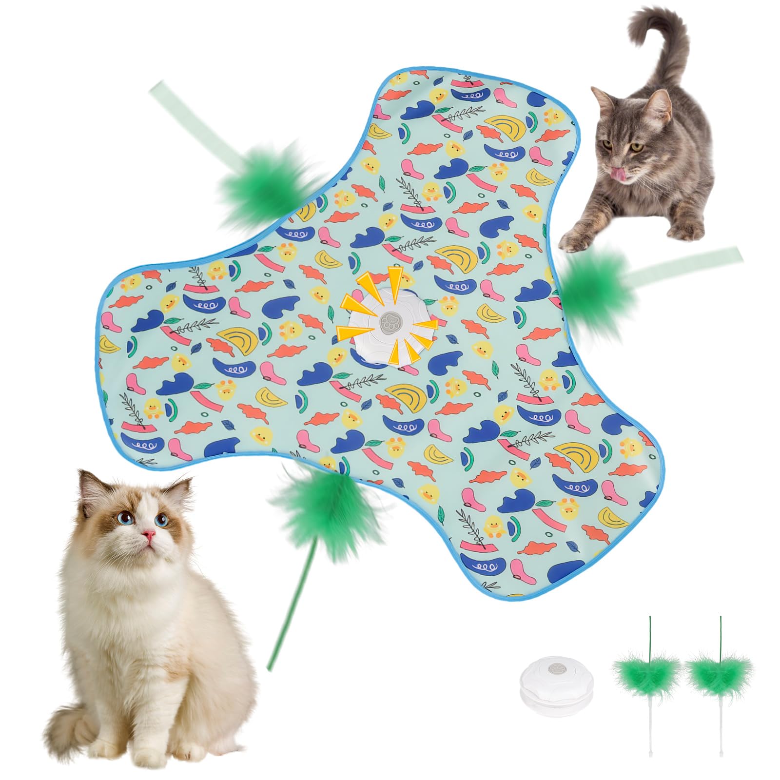 CMANLNYK Automatic Interactive Cat Toy - Touch-Activated Hide and Seek Exercise Toy for Indoor Bored Adult Cats and Kittens, Moving Concealed Wand and Feather with 3 Interactive Modes (Duck)