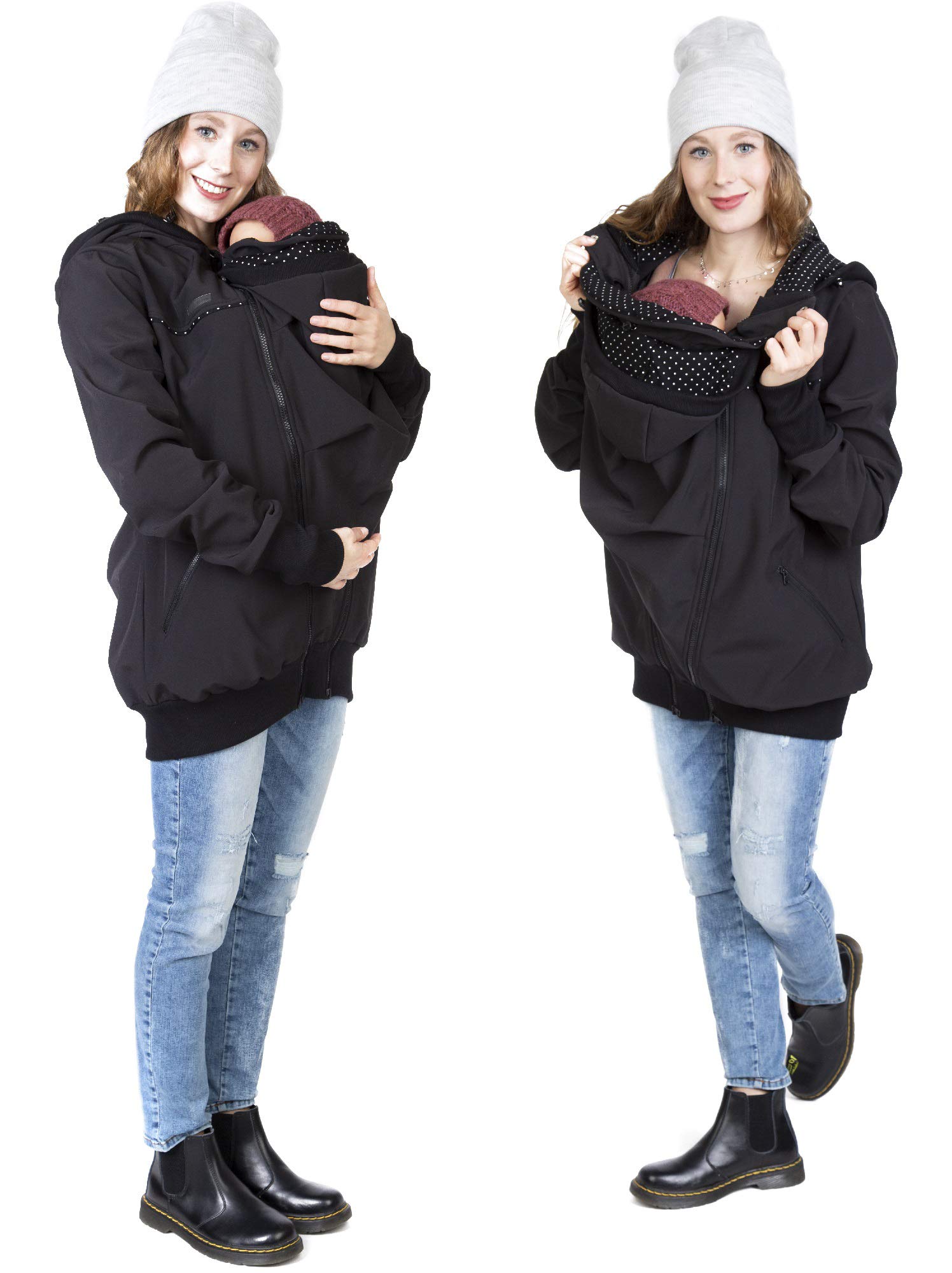 Viva la Mama 4in1 Tragejacke für Tragen auf dem Rücken oder der Brust, Softshell, Umstandsjacke + Kängurujacke - AVENTURIS