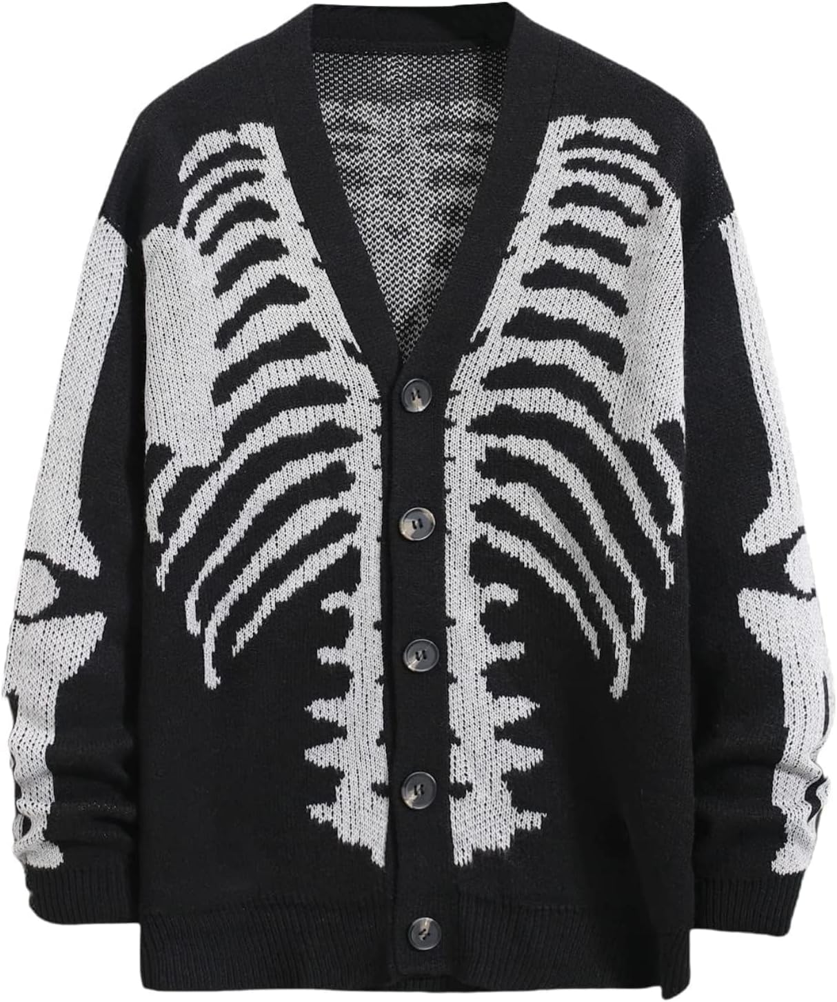 Men's Skeleton Pattern Cardigan Sweaters Long Sleeve Unisex Outwear Knitted Coats