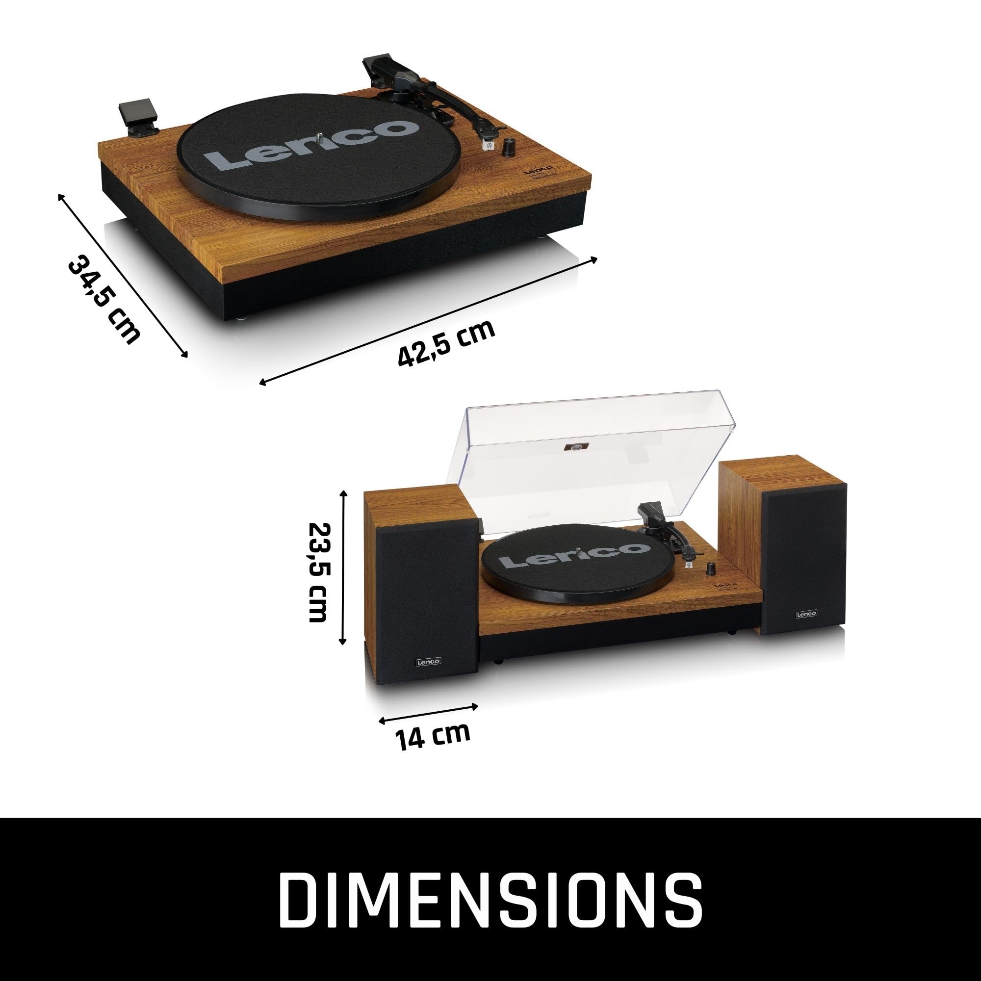 Lenco Tourne-disque LS-310 - Tourne-disque Bluetooth - 33 et 45 tr/min - Entraînement par courroie - Haut-parleurs externes 2 x 10 W RMS - Aiguille Audio Technica - RCA Out - Marron