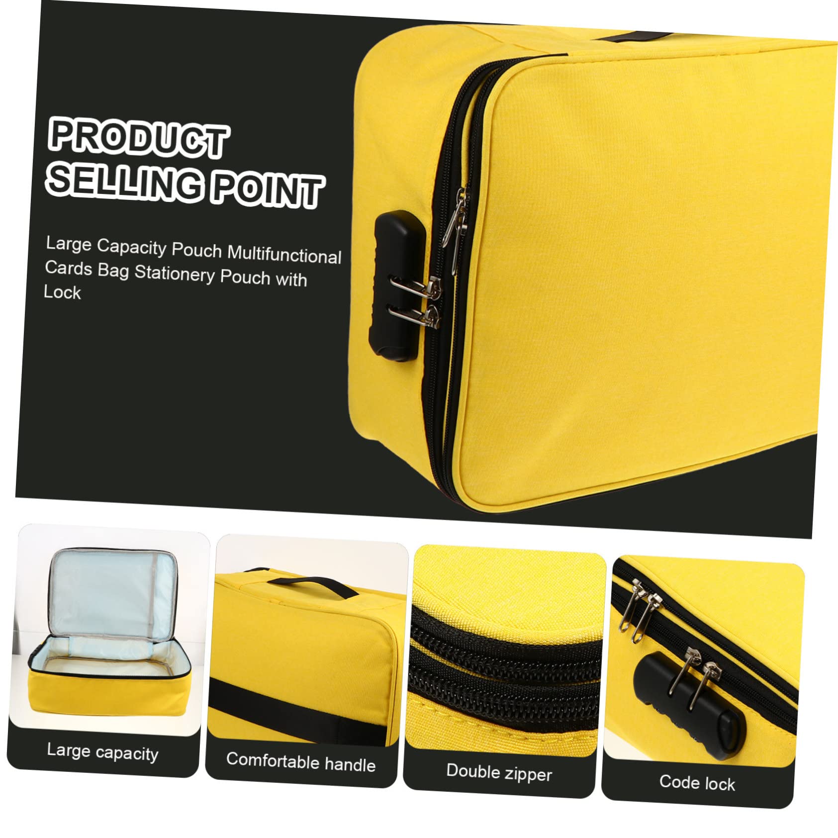 Porta Documenti Grande Giallo Cationico con Doppia Cerniera e Lucchetto | Capacità Ampia, Cuciture Fitte e Chiusura Liscia, Borsa con Codice per Custodia Sicura in Viaggio