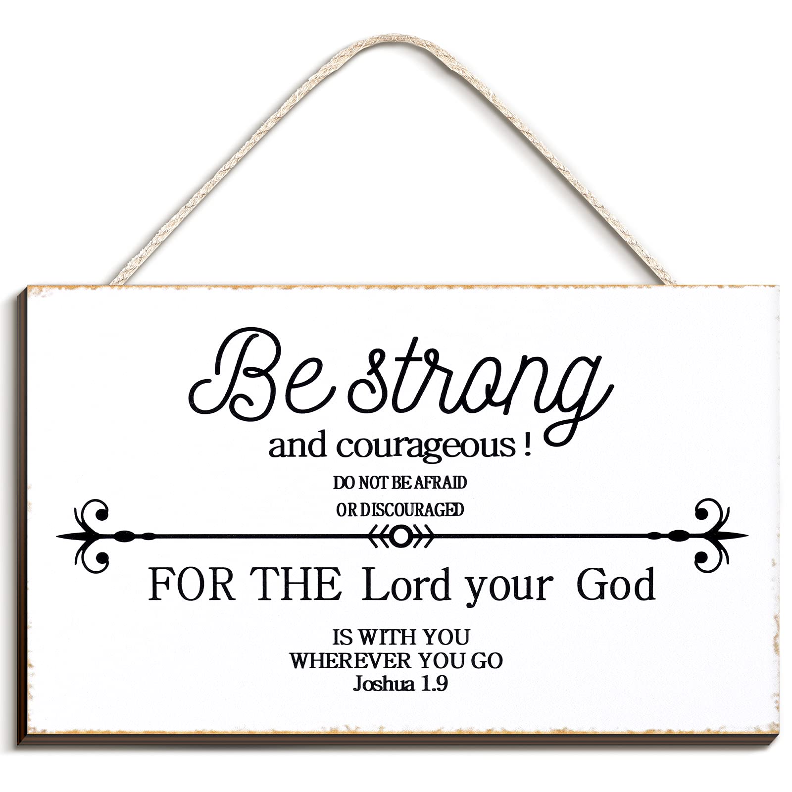 Bible Verse Sign Farmhouse Style Wall Decor Be Strong and Courageous Bible Verse Art Wood Wall Sign, 9.5 x 5.5 Inch