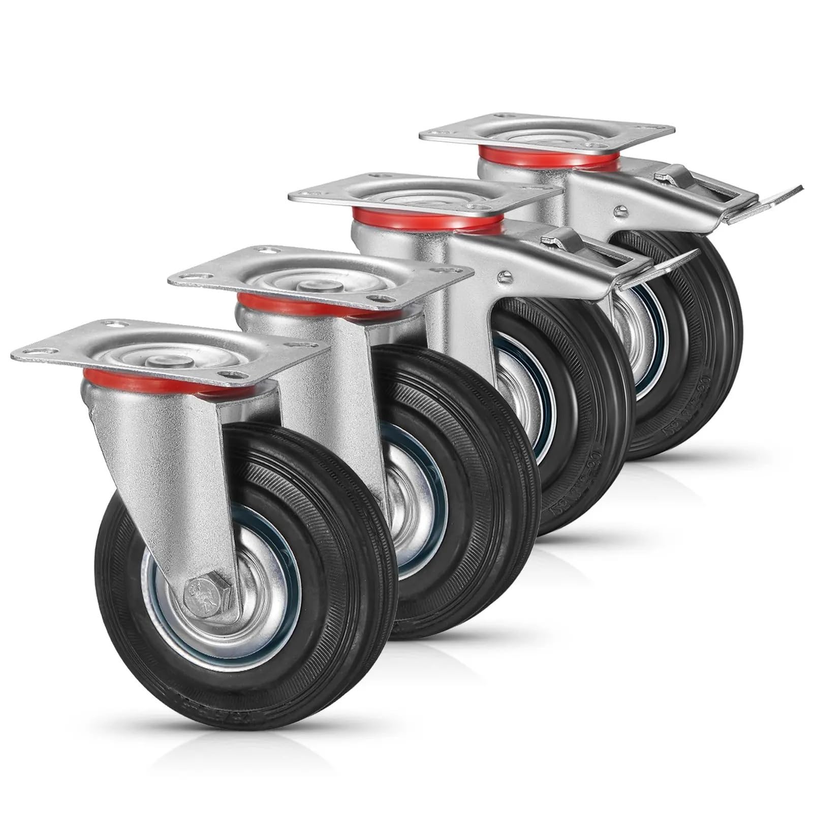 Caster Wheels, 4/8PCS Furniture Transport Wheels Fixed Casters Heavy Duty Casters Mechanical Equipment Kit Directional Wheel Brake Caster(8pcs 125mm)