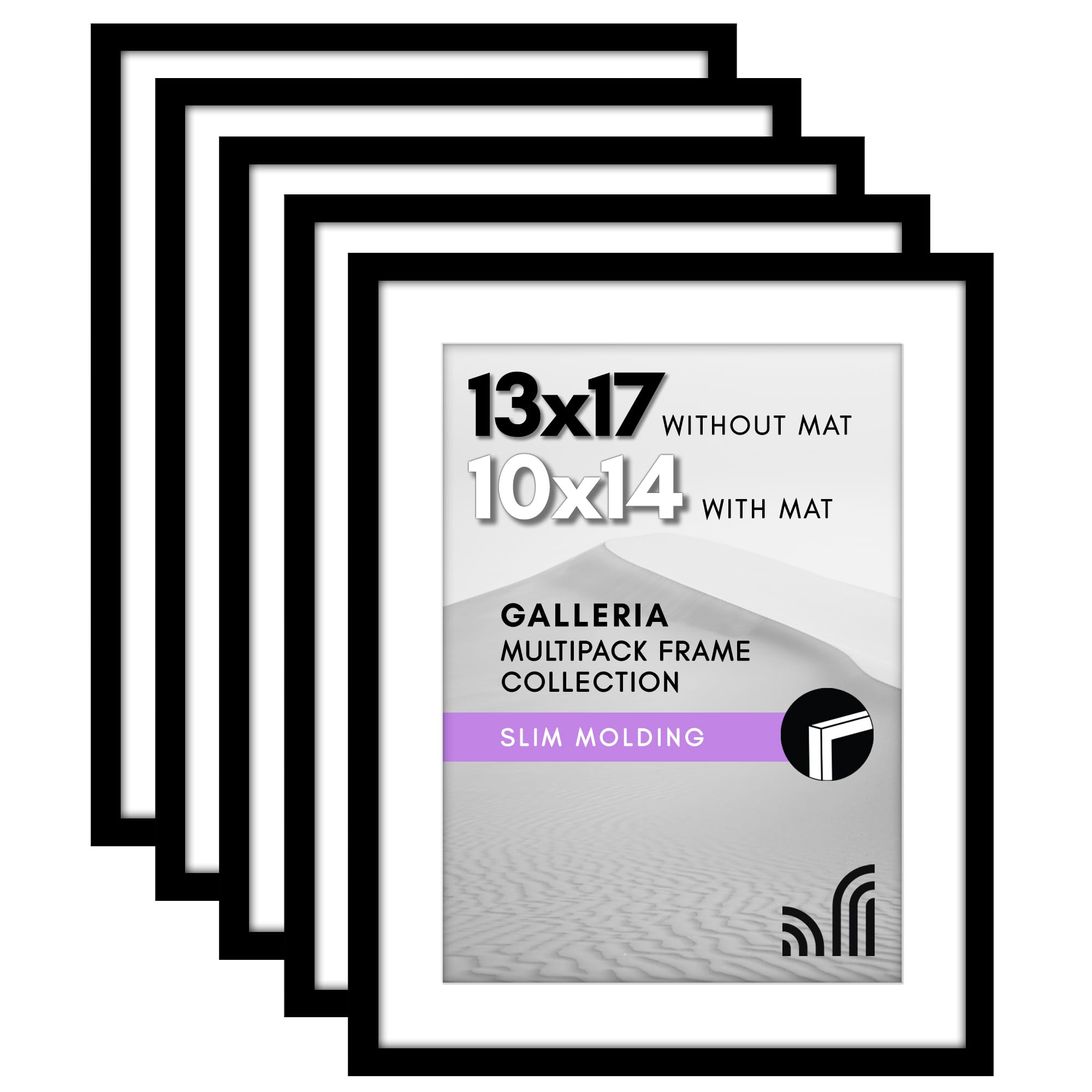 Americanflat Galleria Collection - 13x17 Picture Frame Set with Polished Plexiglass - Black