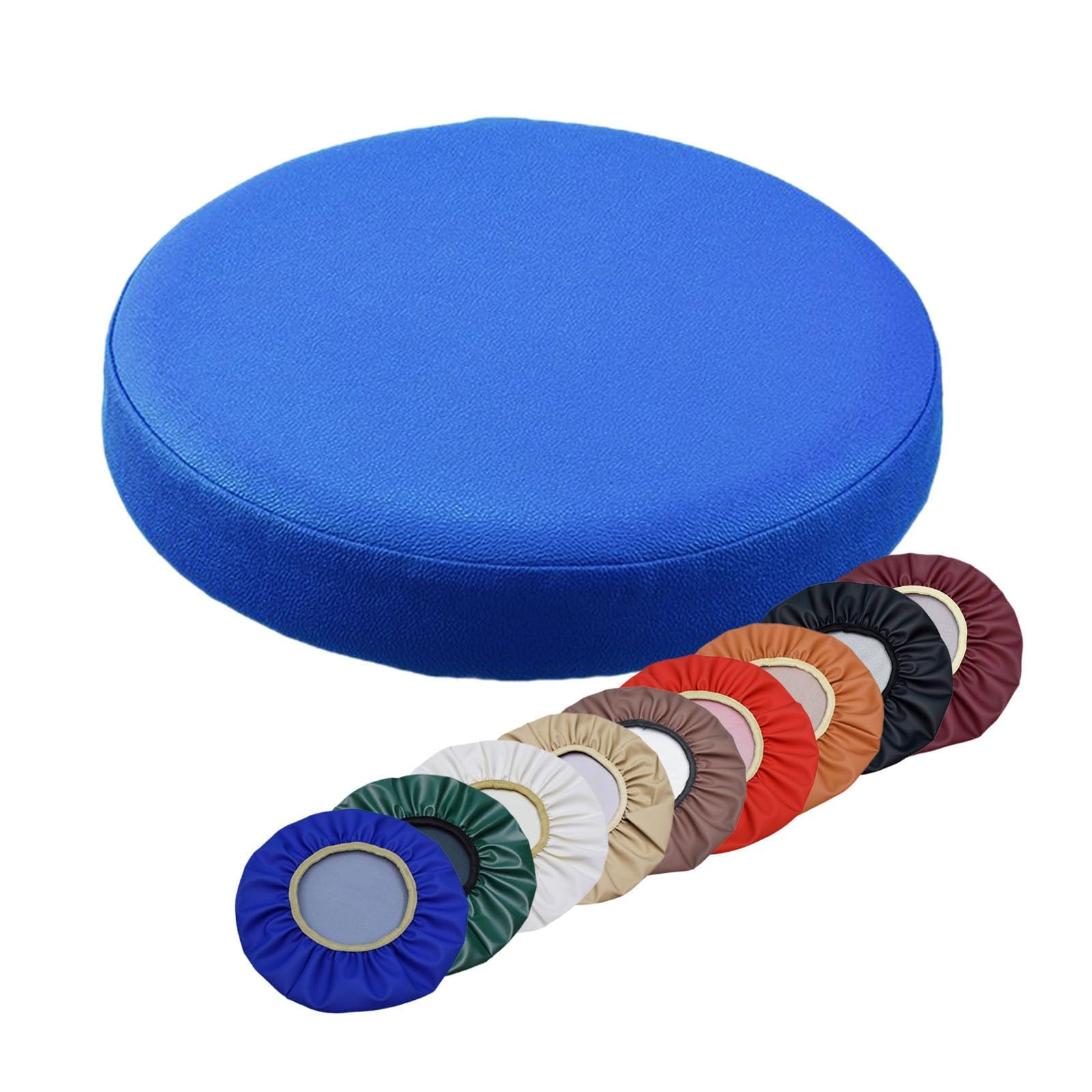 Stool Cushion Round Chair Cushion Seat Waterproof Leather Stool Covers For Round Barstool Stool Dining Chairs Diameter 32/33/34/35/36/38/40cm(Blue,36cm)